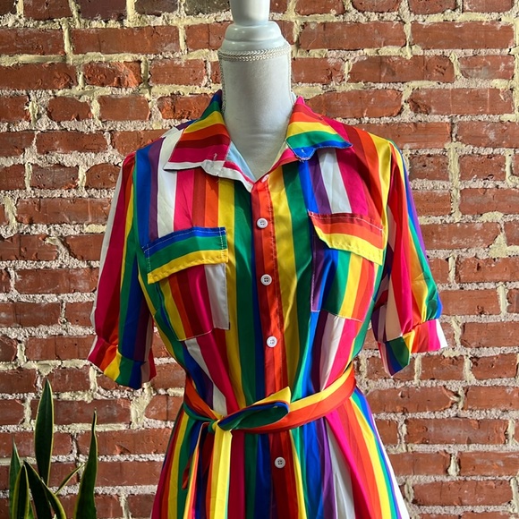 RAINBOW BUTTON DOWN DRESS - Picture 3 of 8